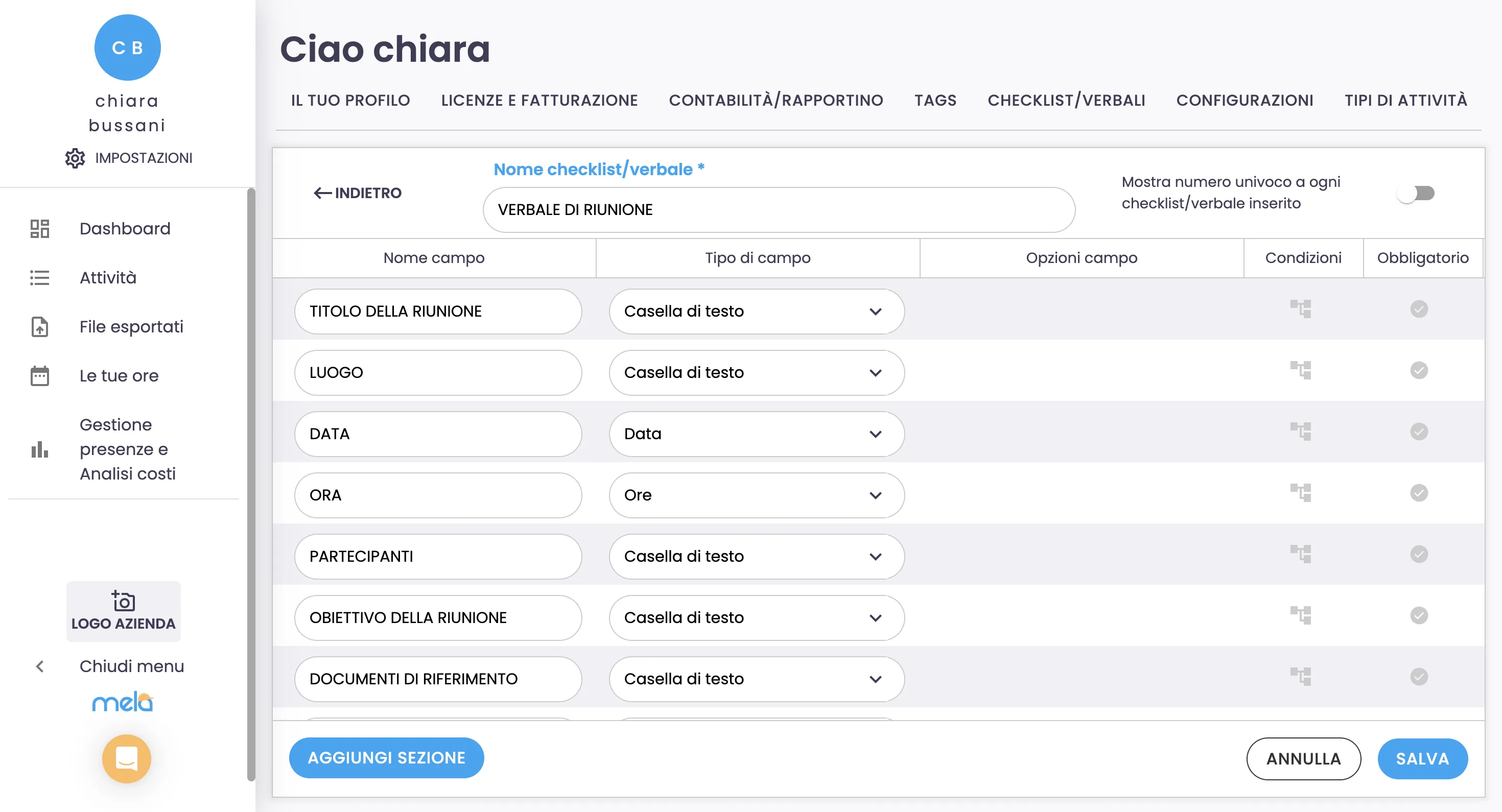 Crea verbale personalizzato con mela